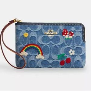 Coach Denim Wristlet with Embroidery